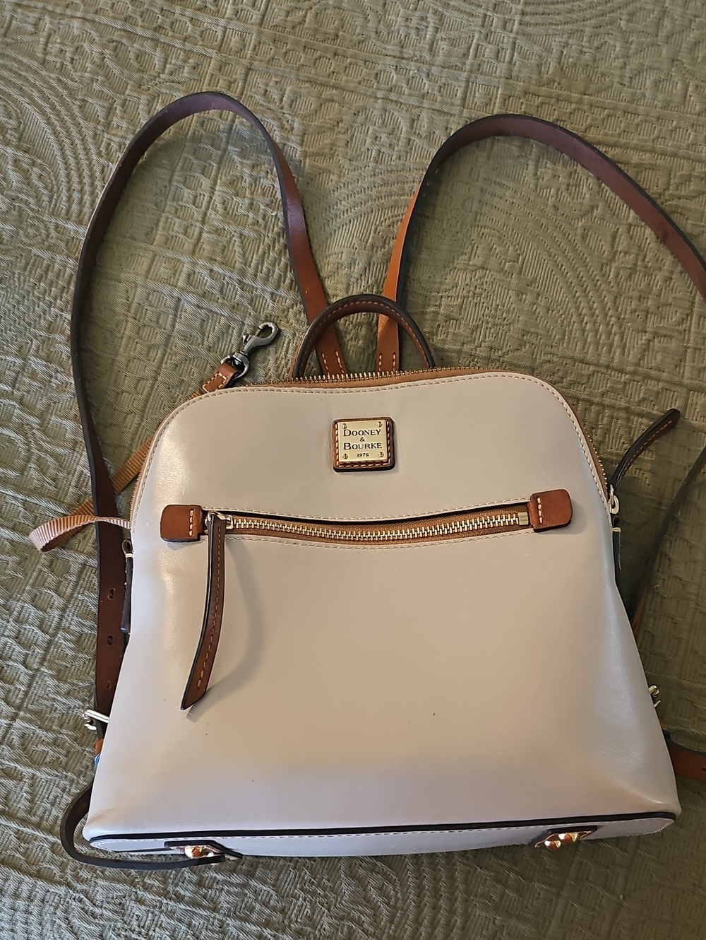 Dooney & Bourke Cream Leather Backpack with Brown Trim